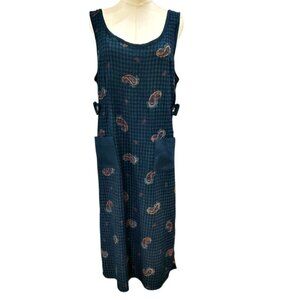 VTG 90s Y2K Sleeveless Midi Jumper Dress Size 16P Blue Green Paisley Academia
